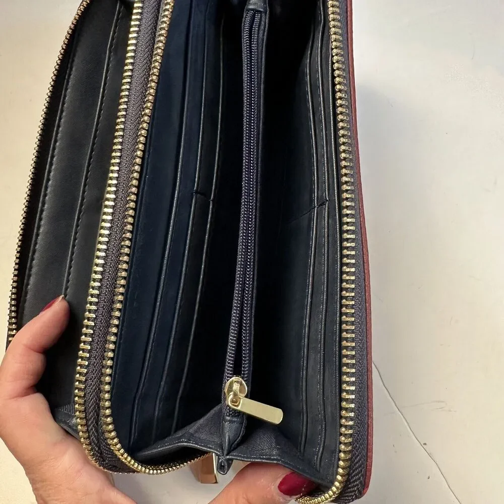 Target Wristlet Wallet Blue Red Orange Stripe 2 Compartments Gold zipper Preppy